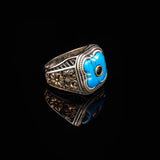 Genuine Turquoise Mens Ring with Black Onyx - Vintage Handmade 925 Sterling Silver Gemstone Ring for Men - Micro Stone Detailing - Includes Silver Polishing Cloth Gift — image 3