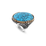 Handmade Ottoman-Style Herringbone Turquoise Ring for Men – Chunky Sterling Silver Engagement Ring with Vintage Gemstone — image 1