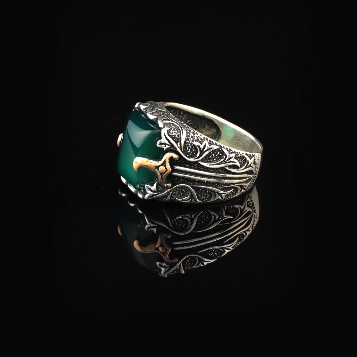 Sterling Silver Jade Ring - Men's Sword Pinky Ring
