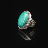 Vintage Malachite Oval Stone Ring for Men - Large 925 Sterling Silver Turkish Handmade Polished Engagement Ring with Silver Polishing Cloth Gift — image 5