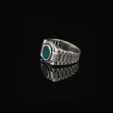 Handmade Jade Gemstone Watch Band Engagement Ring for Men Vintage 925 Sterling Silver — image 5