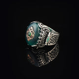 Handmade Jade Eagle Pinky Ring - Vintage Ottoman Style Sterling Silver Engagement Ring for Men with Custom Engraving & Gift Silver Polishing Cloth — image 5