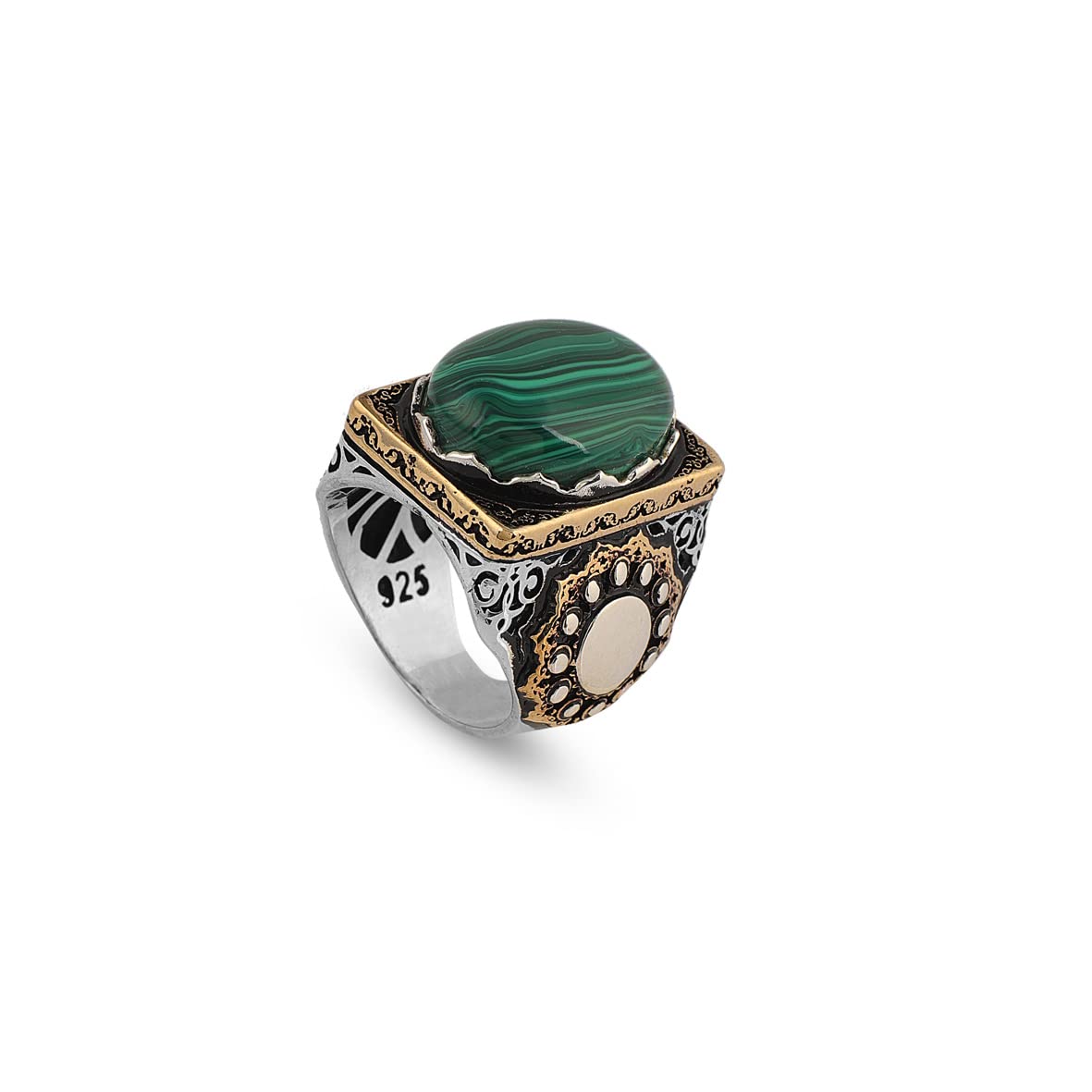925 K Sterling Silver Malachite Ring Men