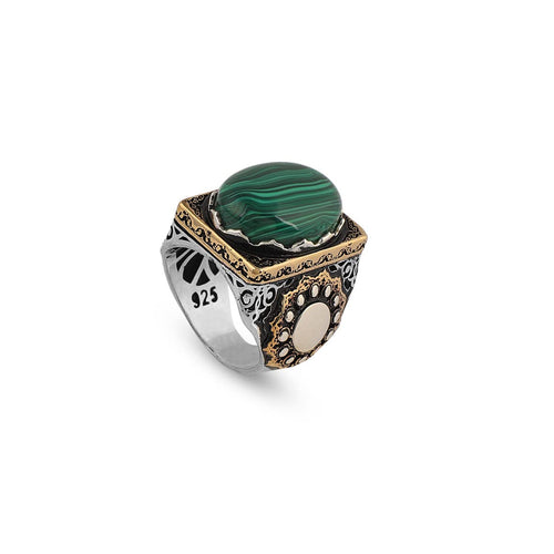 925 K Sterling Silver Malachite Ring Men