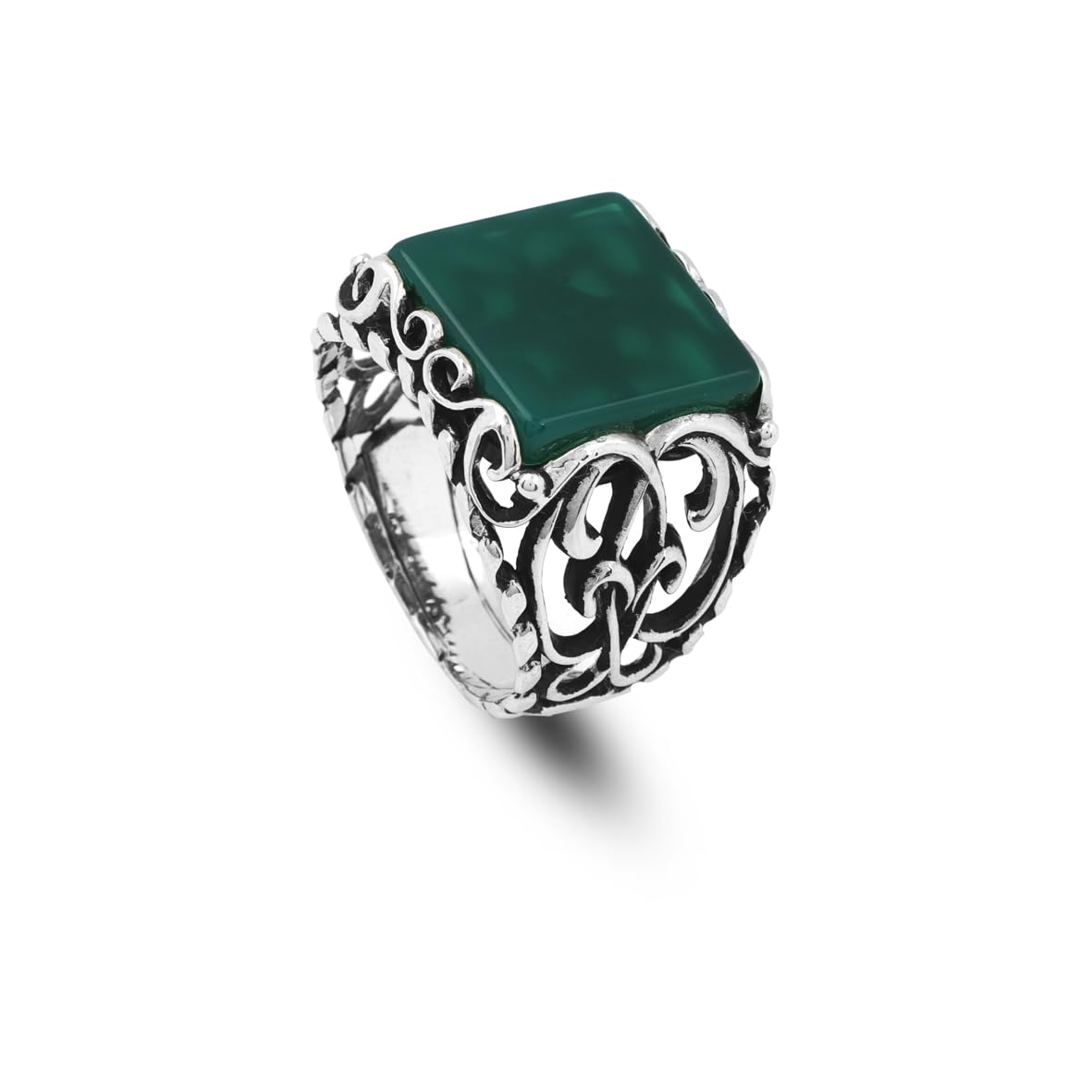 Handmade 925 Sterling Silver Jade Ring in Ottoman Style - Gemstone Men's Jewelry with Ring and Silver Polishing Cloth Gift