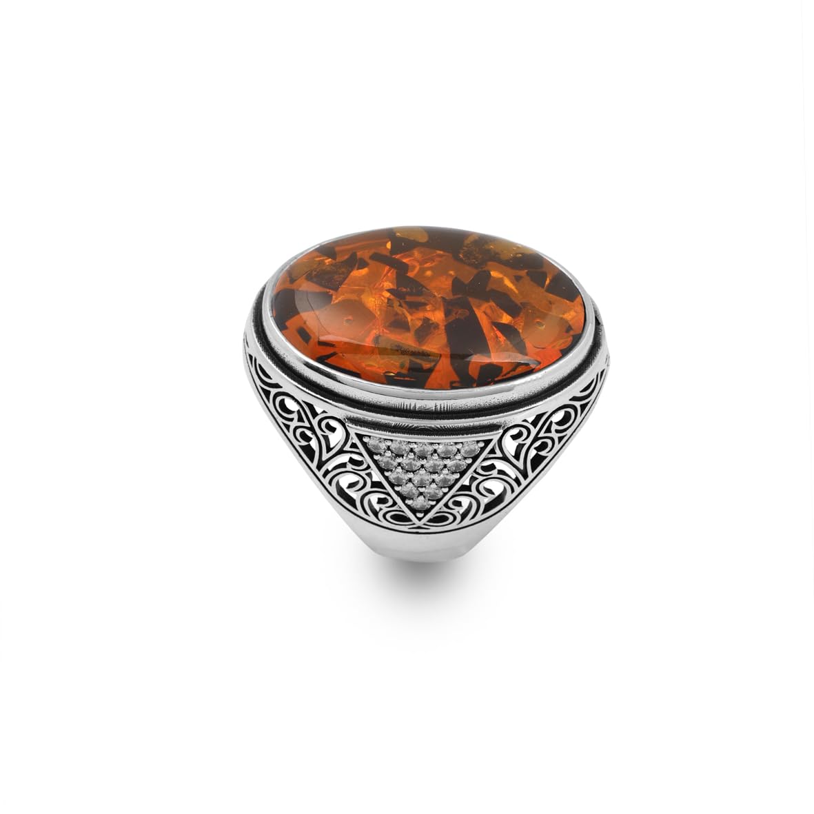 Squeeze Amber Ring – Large Chunky Sterling Silver Ring with Micro Sapphire Stone
