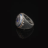 Vintage Embroidered Signet Ring with Blue Tiger Eye Gemstone - 925 Sterling Silver Men's Engagement Ring — image 5