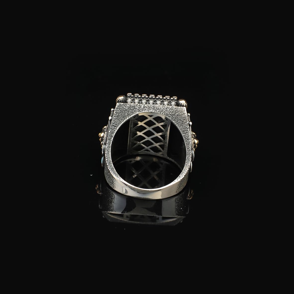Mens Turquoise Lion Ring – Sword Animal Signet Gemstone in Sterling Silver