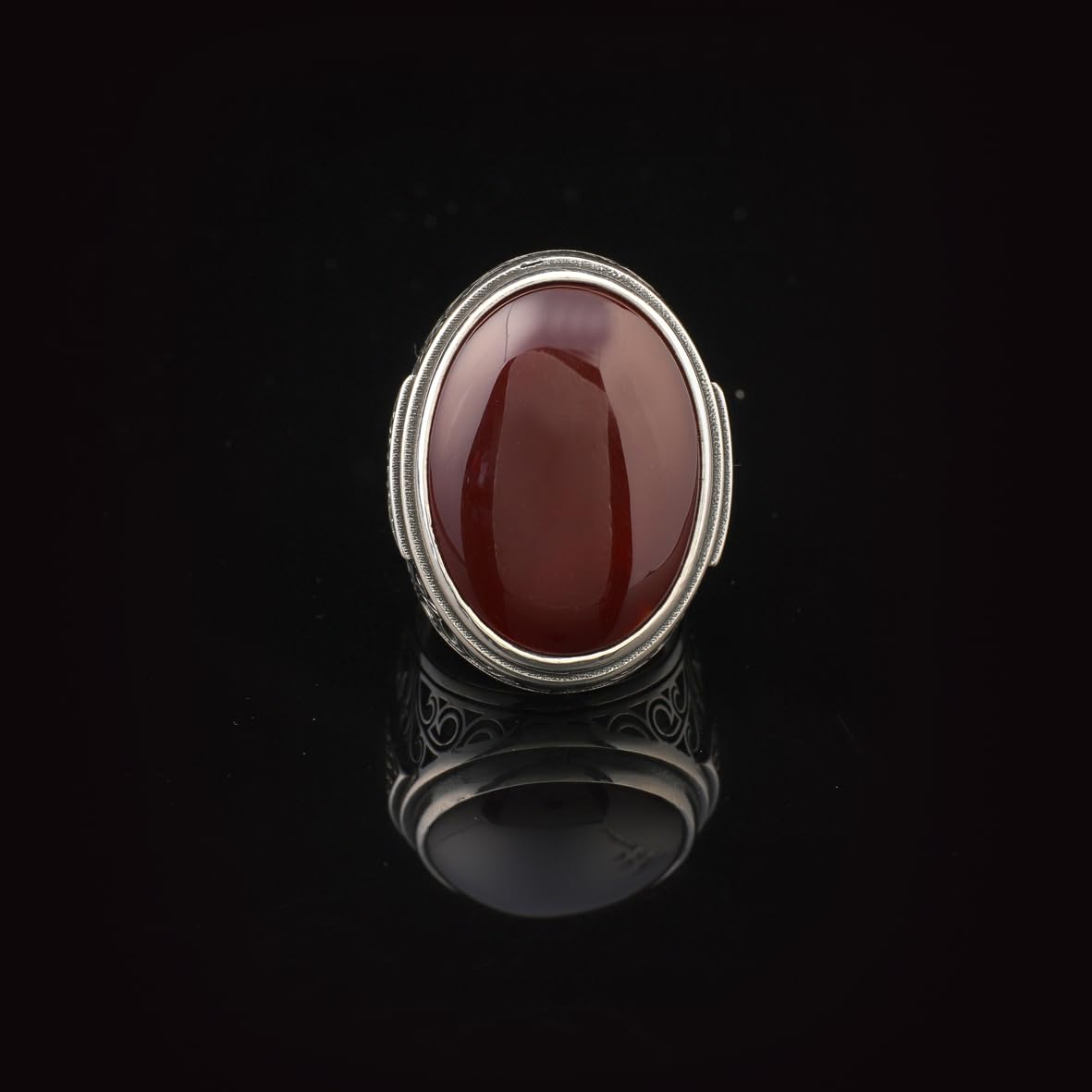 Carnelian Ring Sterling Silver for Men – Large Chunky Ottoman Gemstone Ring with Micro Sapphire – Handmade Vintage Engagement Ring with Custom Engraving