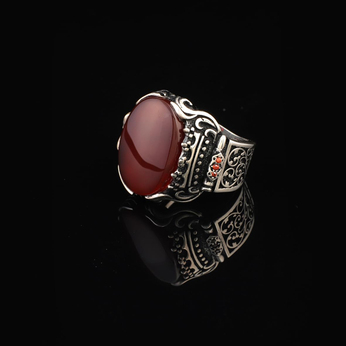 Handmade Carnelian Signet Eagle Ring - Vintage Ottoman Style Pinky Ring in Sterling Silver