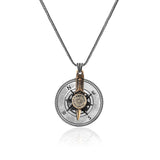 Sterling Silver Compass Necklace – Polished Biker Necklace for Men – Silver Chain & Pendant – Mens Necklace with Silver Cleaning Cloth Gift — image 1