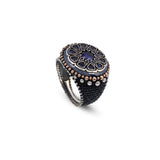 Vintage Embroidered Signet Ring with Blue Tiger Eye Gemstone - 925 Sterling Silver Men's Engagement Ring — image 1