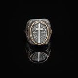 Vintage Shield Cross Signet Ring for Men - 925 Sterling Silver Christian Statement Ring - Polished Handmade Engagement Ring with Custom Engraving — image 3