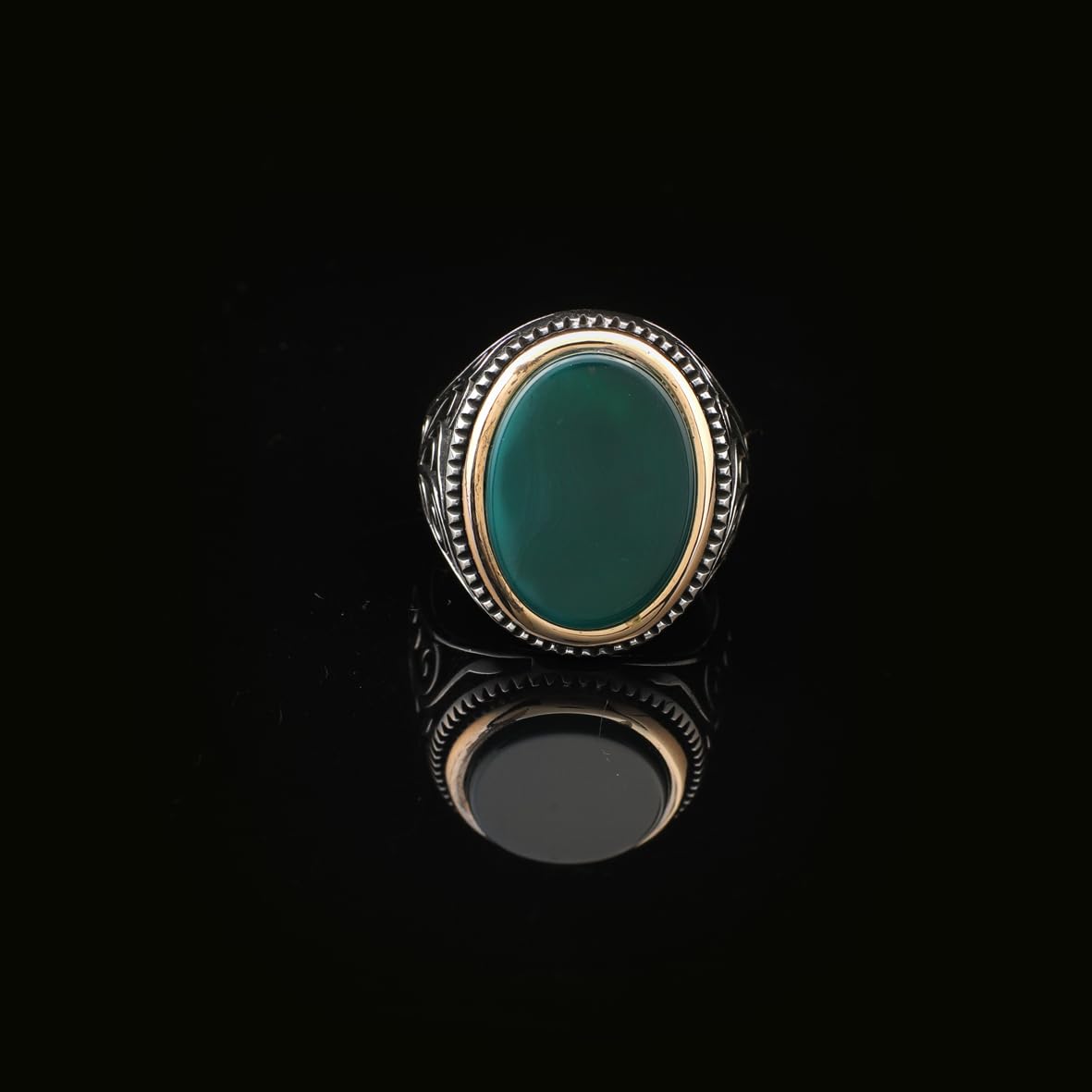 Vintage Jade Gemstone Signet Ring for Men - Handmade Sterling Silver Engagement Ring with Custom Engraving - Gift Silver Polishing Cloth