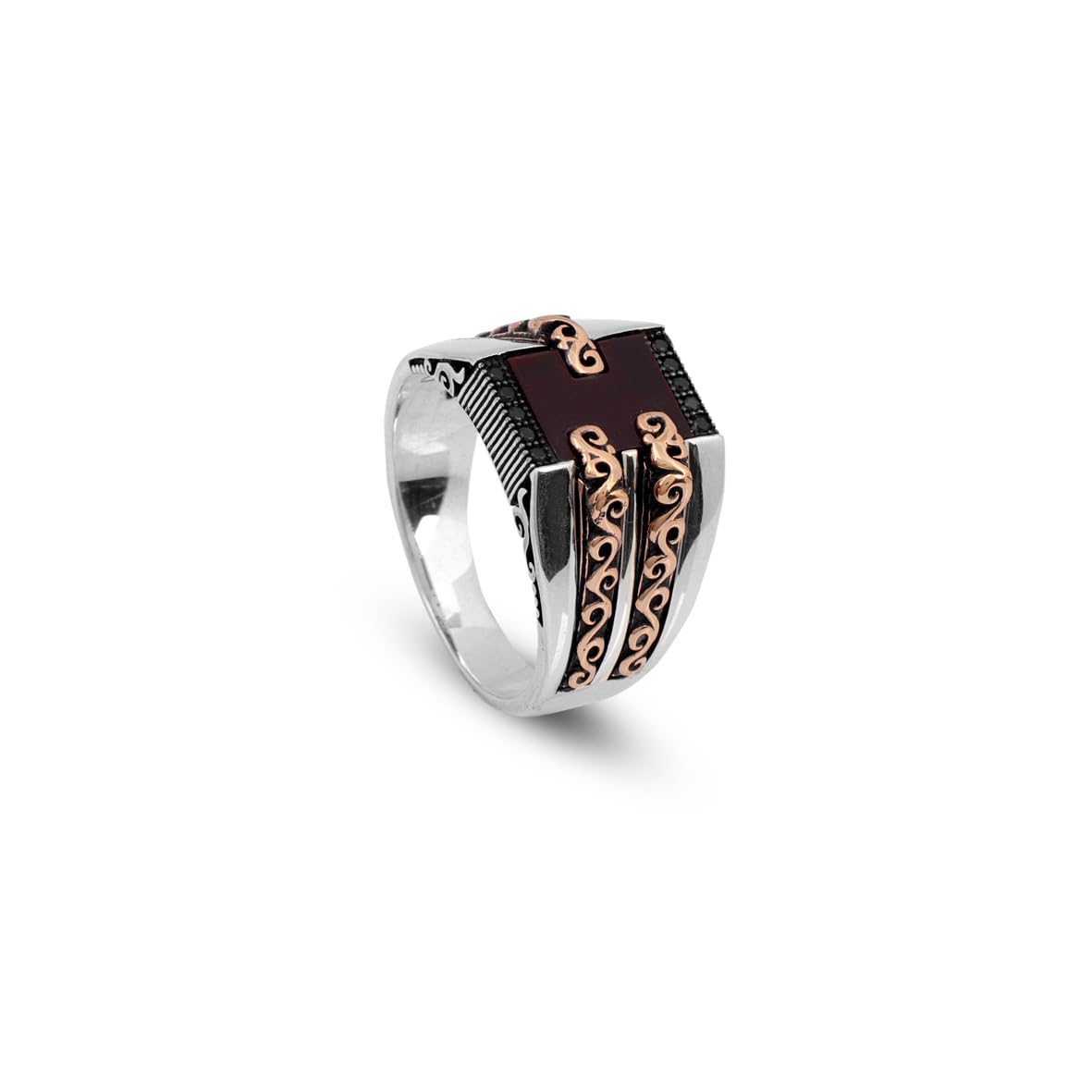 Handmade Carnelian Signet Ring for Men – Vintage Pinky Ring with Embroidered Design