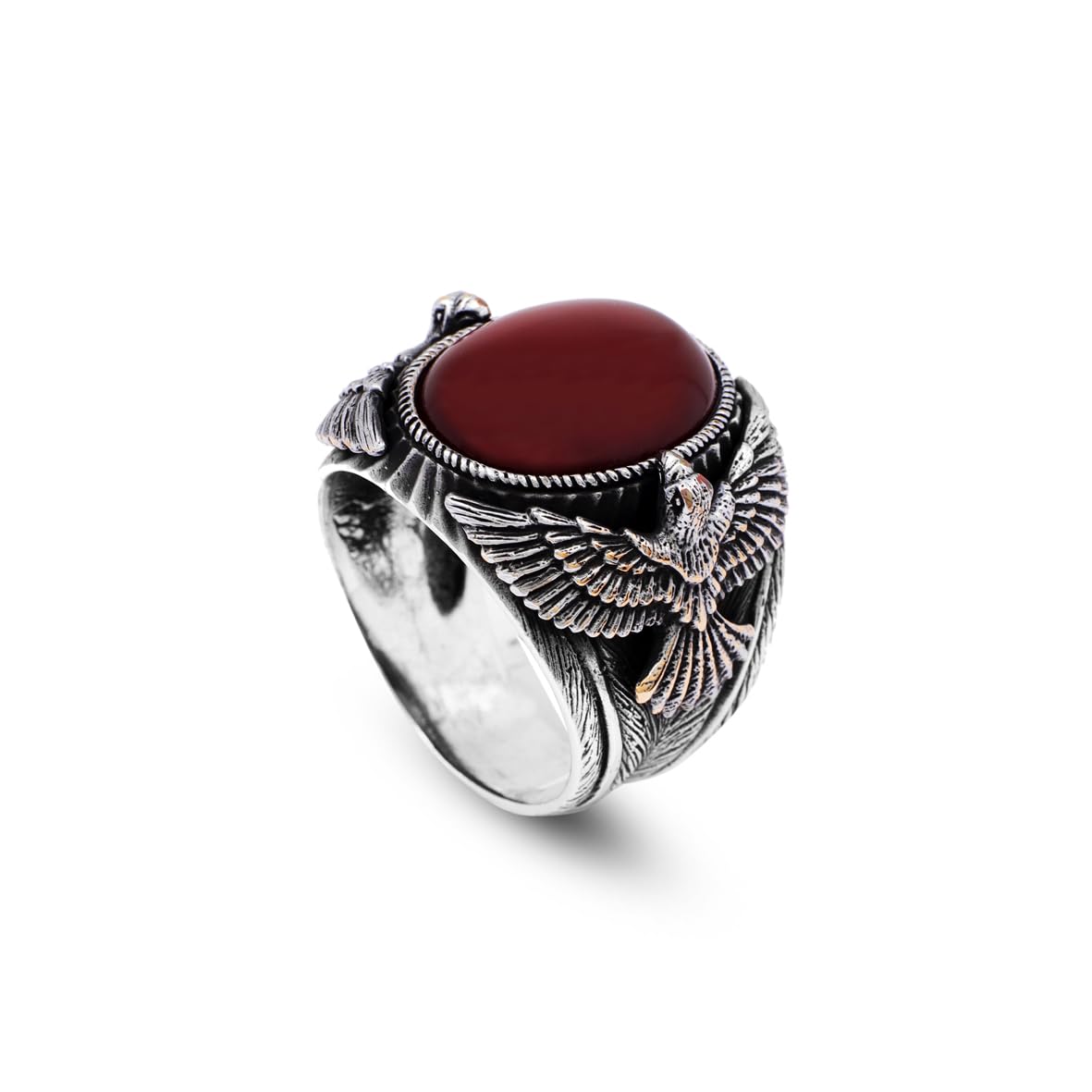 Handmade Carnelian Gemstone Eagle Large Ring for Men Vintage 925 Sterling Silver