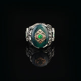 Handmade Jade Eagle Pinky Ring - Vintage Ottoman Style Sterling Silver Engagement Ring for Men with Custom Engraving & Gift Silver Polishing Cloth — image 3
