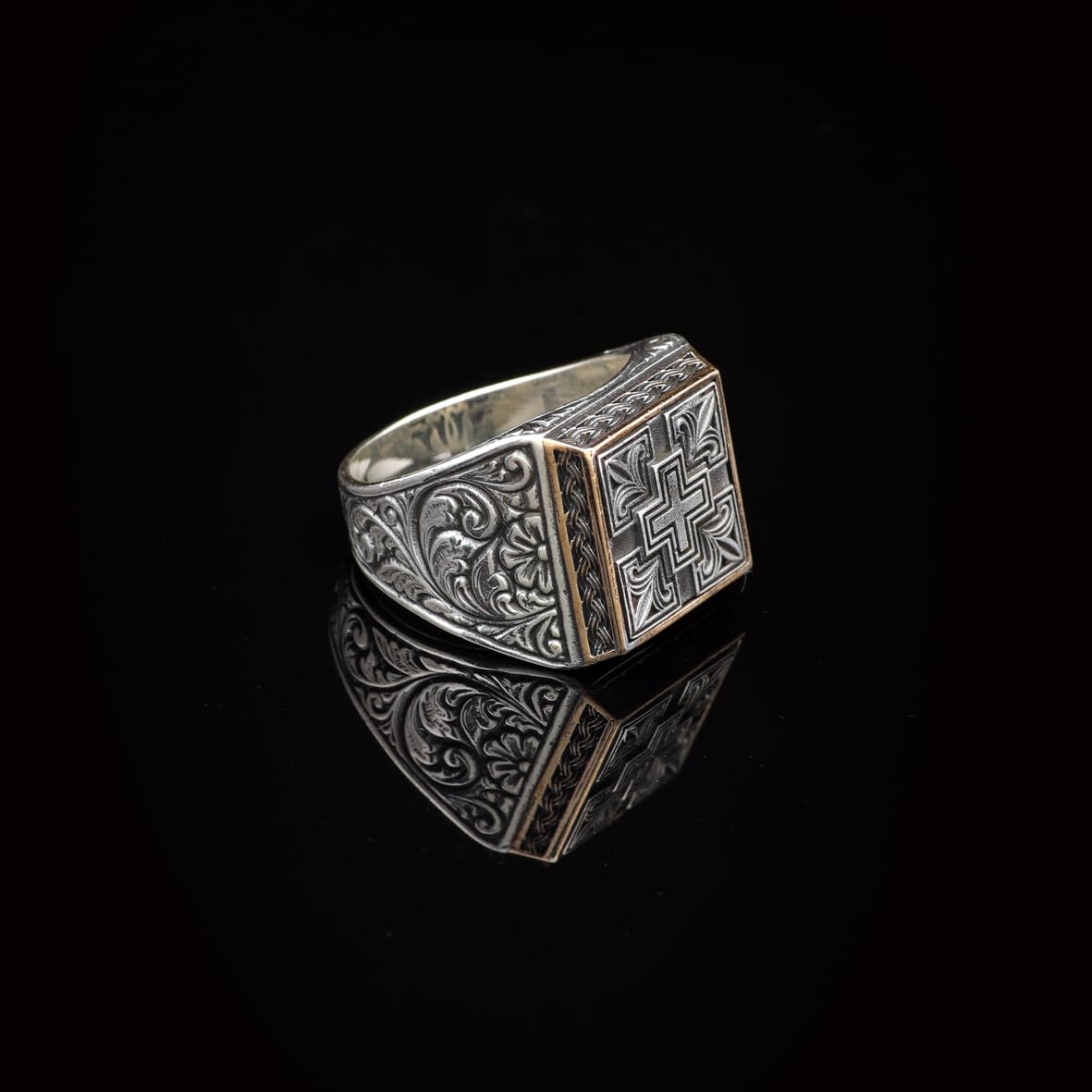 Vintage Cross Signet Ring for Men - 925 Sterling Silver