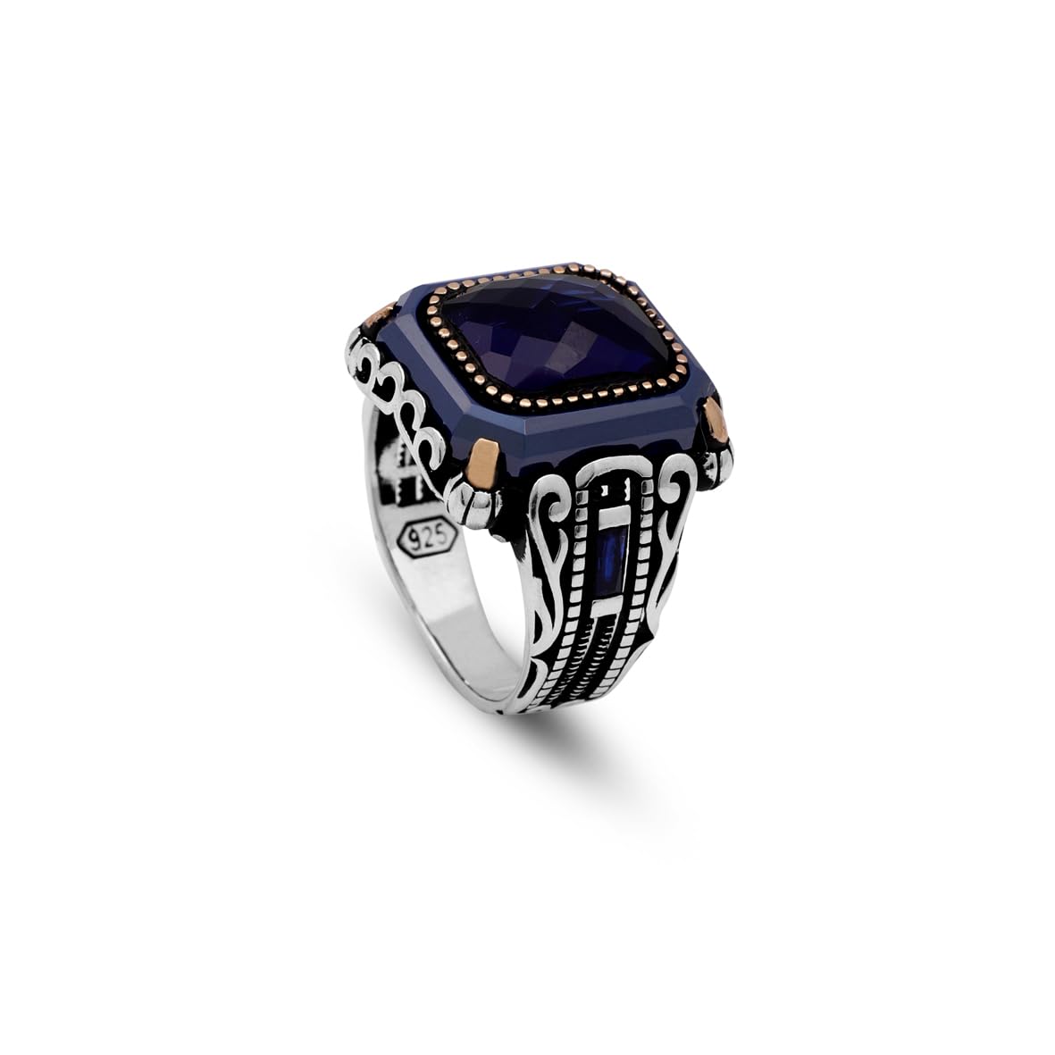 Handmade Vintage Blue Sapphire Ring - Polished 925 Sterling Silver Men's Gemstone Ring
