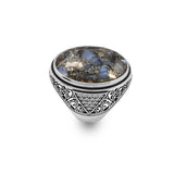Mens Sterling Silver Turquoise Ring – Special Large Gemstone Ring with Chunky Ottoman Design — image 1
