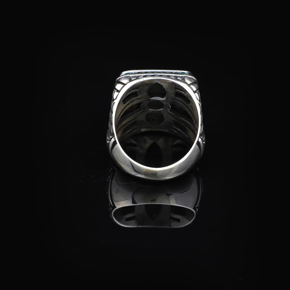 Vintage Malachite Ring with Micro Jade Stone - Handmade 925 Sterling Silver Men's Ring with Gemstone - Includes Silver Polishing Cloth Gift