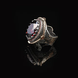 Garnet Ring for Men – Ottoman Vintage Gemstone Handmade Sterling Silver Engagement Ring with Custom Engraving – Mens Silver Rings + Gift Silver Polishing Cloth — image 5