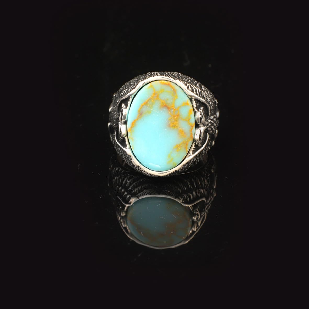 Mens Turquoise Eagle Ring Ottoman Vintage Ring Sterling Silver Ring Pinky Ring Promise Ring for Him Silver Signet Ring Gemstone