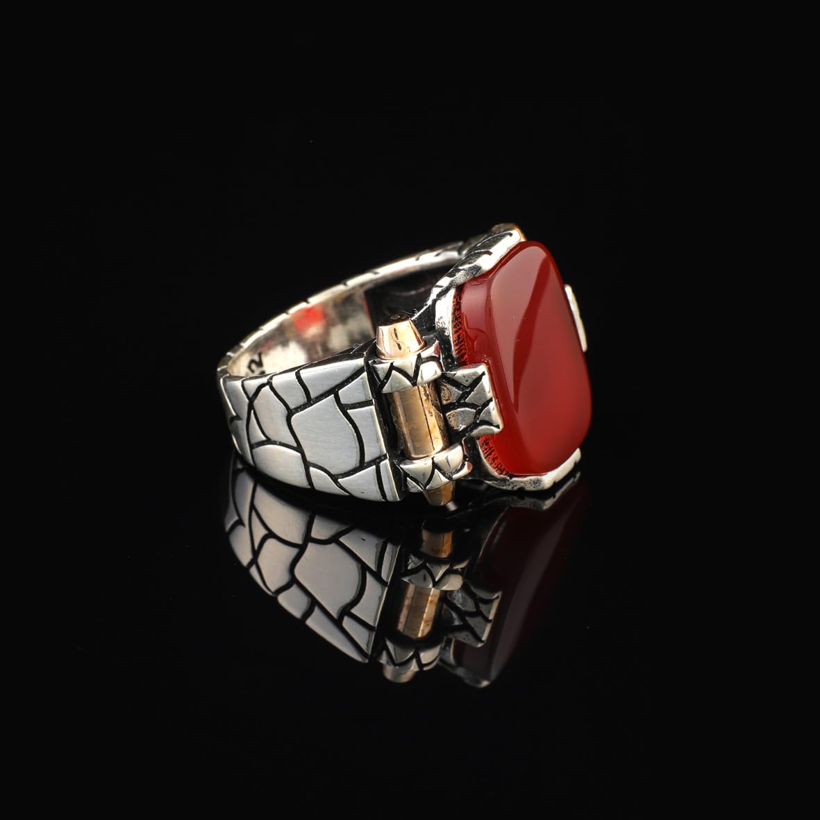 Handmade Vintage Carnelian Ring - Sterling Silver Pinky Ring for Men