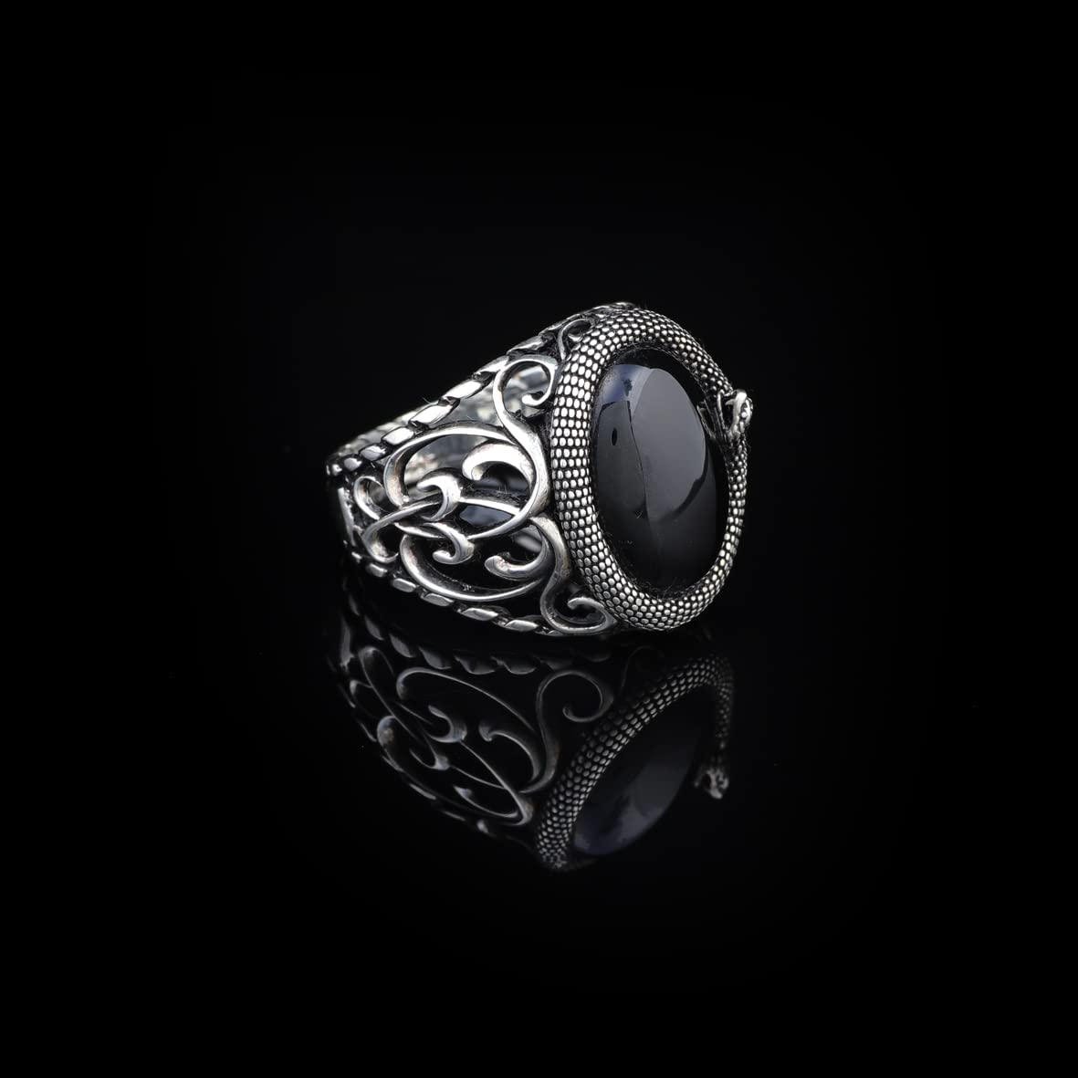 Mystical Serpent Onyx and Sterling Silver Snake Ring