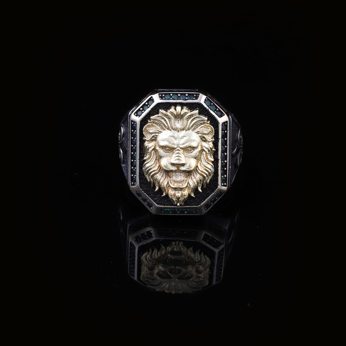 Lion Jade Gemstone Signet Ring for Men - Handcrafted 925 Sterling Silver Jewelry with Custom Animal Design - Ring with Silver Polishing Cloth Gift