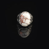 Mens White Turquoise Ring – Oval Gemstone in Ottoman Style – Handmade Vintage Sterling Silver Ring – Custom Engraved Engagement Ring with Gift Silver Polishing Cloth — image 3