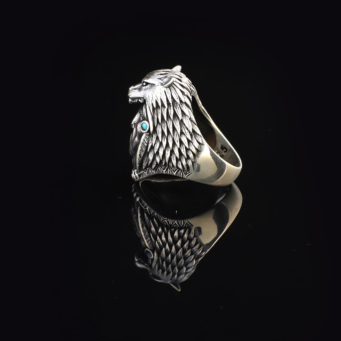 American Indian Chief Signet Ring - Handmade Vintage Lion Signet Ring for Men