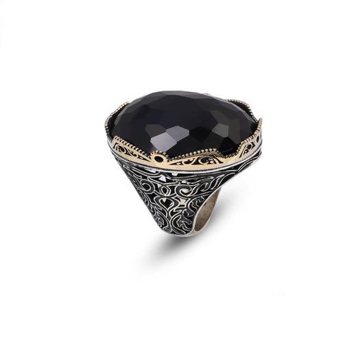 Black Onyx Ring with Large Oval Stone – Vintage Men’s Ring in Polished 925 Sterling Silver