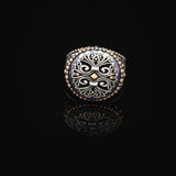 Vintage Embroidered Signet Ring with Blue Tiger Eye Gemstone - 925 Sterling Silver Men's Engagement Ring — image 3