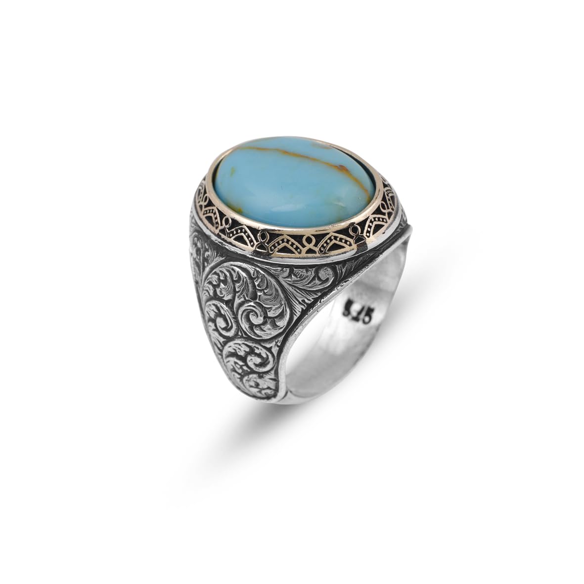 Handmade Genuine Men's Turquoise Ring - 925 Sterling Silver Gemstone Jewelry with Silver Polishing Cloth Gift