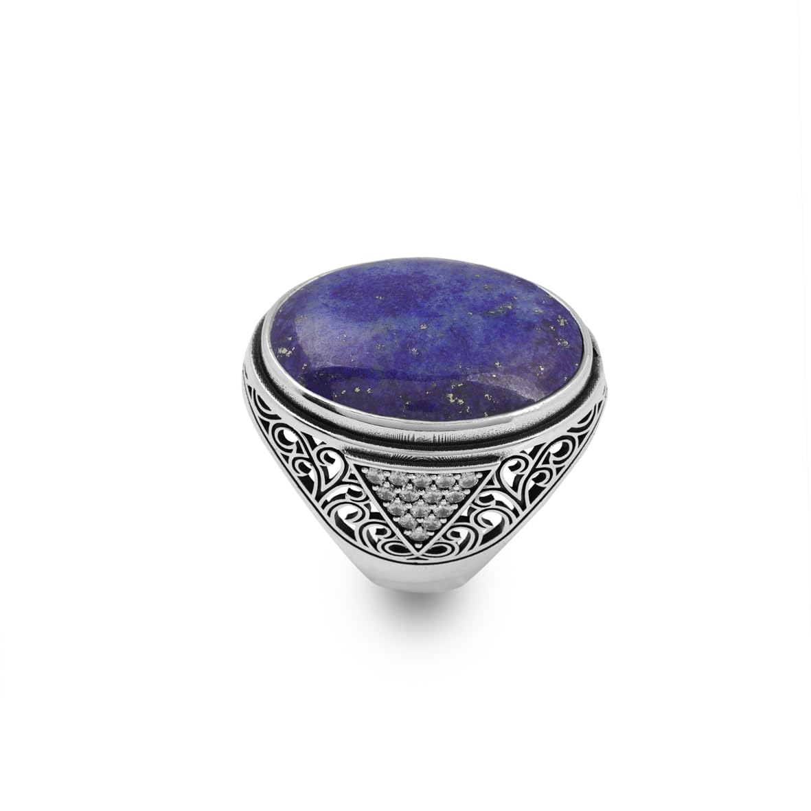 Lapis Lazuli Ring – Large Chunky Sterling Silver Ottoman Gemstone Ring with Micro Sapphire – Handmade Vintage Men’s Engagement Ring with Custom Engraving