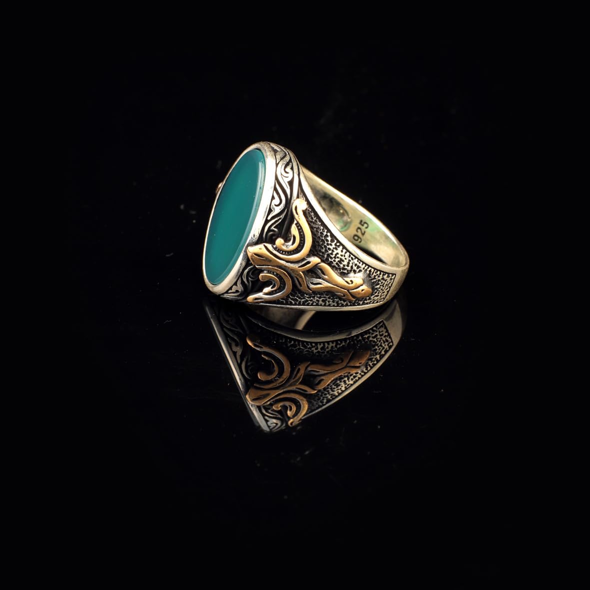 Jade Ring Gemstone Ring Ottoman Statement Ring Vintage Ring Sterling Silver Ring Pinky Ring Silver Signet Ring Gift for Him Handmade