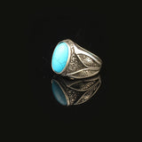 Mens Turquoise Ring Gemstone Ring Ottoman Statement Ring Vintage Ring Pinky Ring Sterling Silver Ring Gift for Him Handmade — image 5