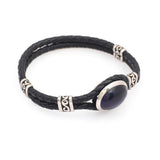 Vintage Men’s Leather Bracelet with Blue Tiger Eye Gemstone – Sterling Silver — image 1