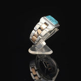 Men's Turquoise Ring - Vintage Rolex Model Signet Ring in Sterling Silver - Handmade Engagement Ring with Custom Engraving - Gift Silver Polishing Cloth Included — image 4