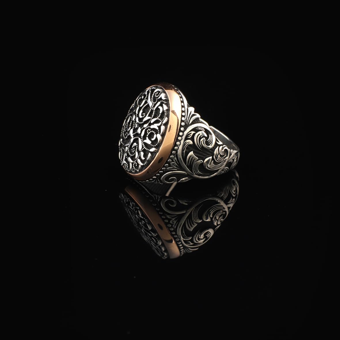 Handmade Signet Ring for Men - Ottoman Style Sterling Silver Pinky Ring