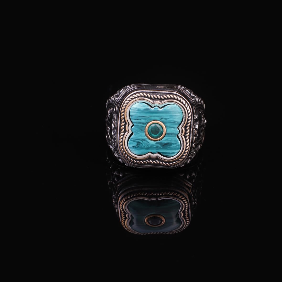 Handmade Vintage Malachite Ax Ring - 925 Sterling Silver Men's Ring with Micro Jade Gemstone - 925 Sterling Silver Rings for Men - Birthday Gifts