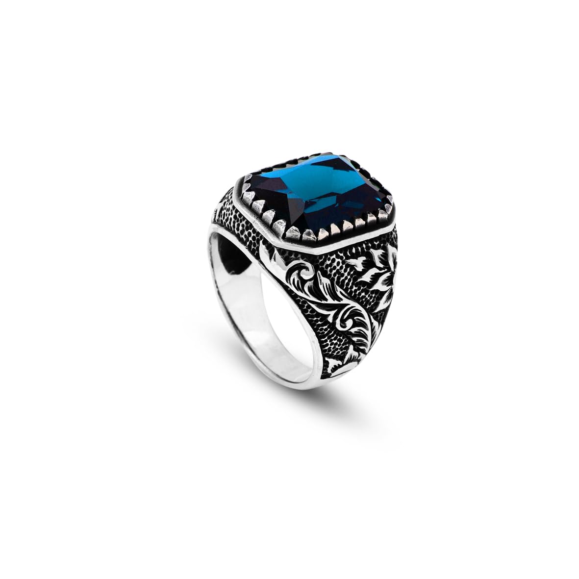 Handmade Blue Sapphire Gemstone Engagement Ring for Men Vintage 925 Sterling Silver