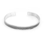 Handmade Silver Cuff Bracelet for Men – Thick Sterling Silver Band with Embroidered Vintage Design — image 1
