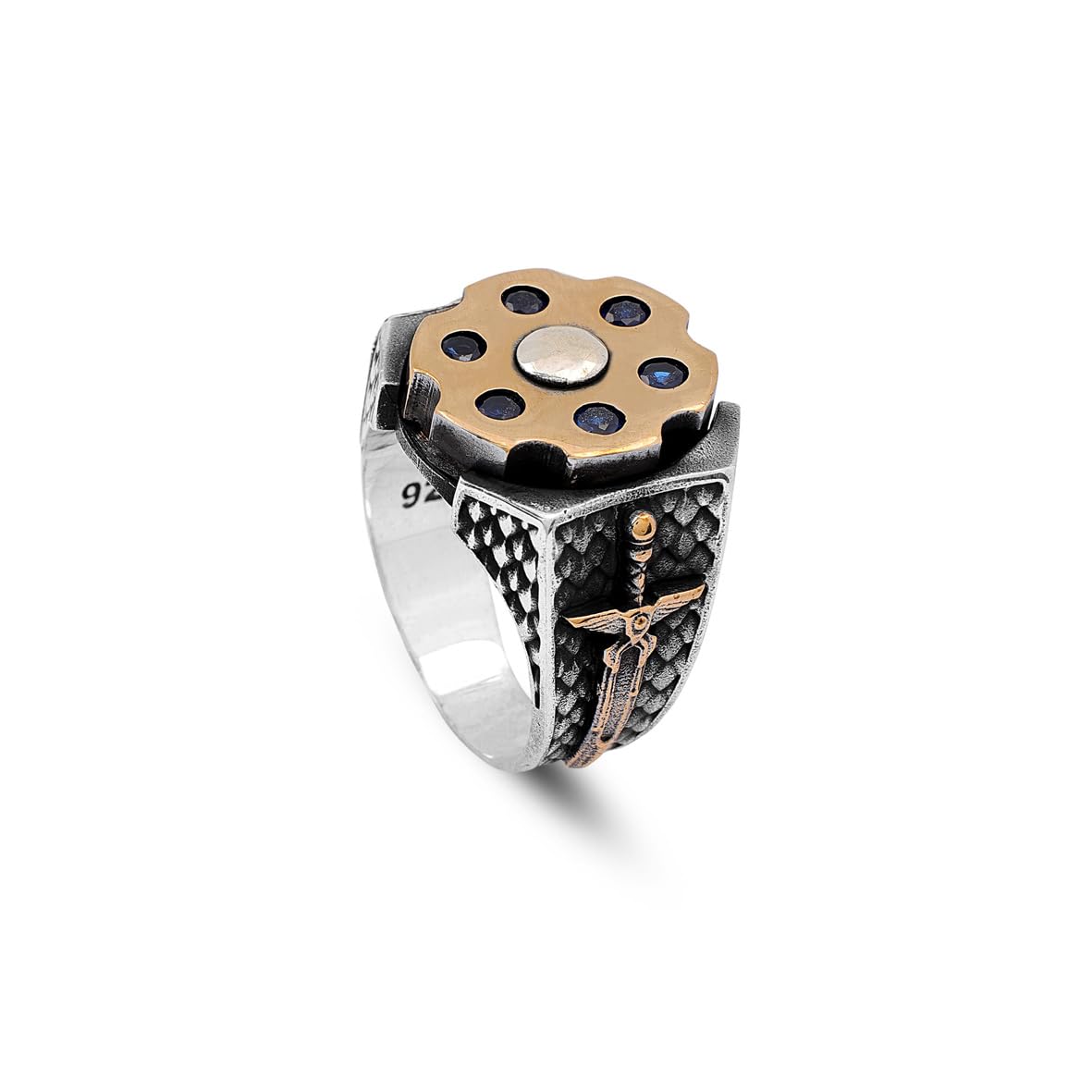 925 Sterling Silver Sapphire Rotating Sword Ring for Men - Sapphire and 925 Sterling Silver Ring - Birthday Gifts