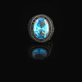 Mens Aquamarine Gemstone Ring – Handmade Ottoman Sterling Silver Engagement Ring — image 3