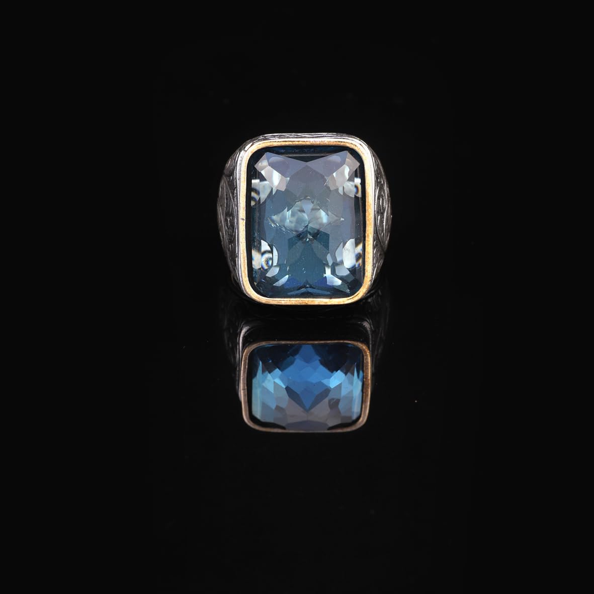 Vintage Handmade 925 Sterling Silver Men's Aquamarine Ring - 925 Sterling Silver Rings for Men - Handcrafted Ring for Men