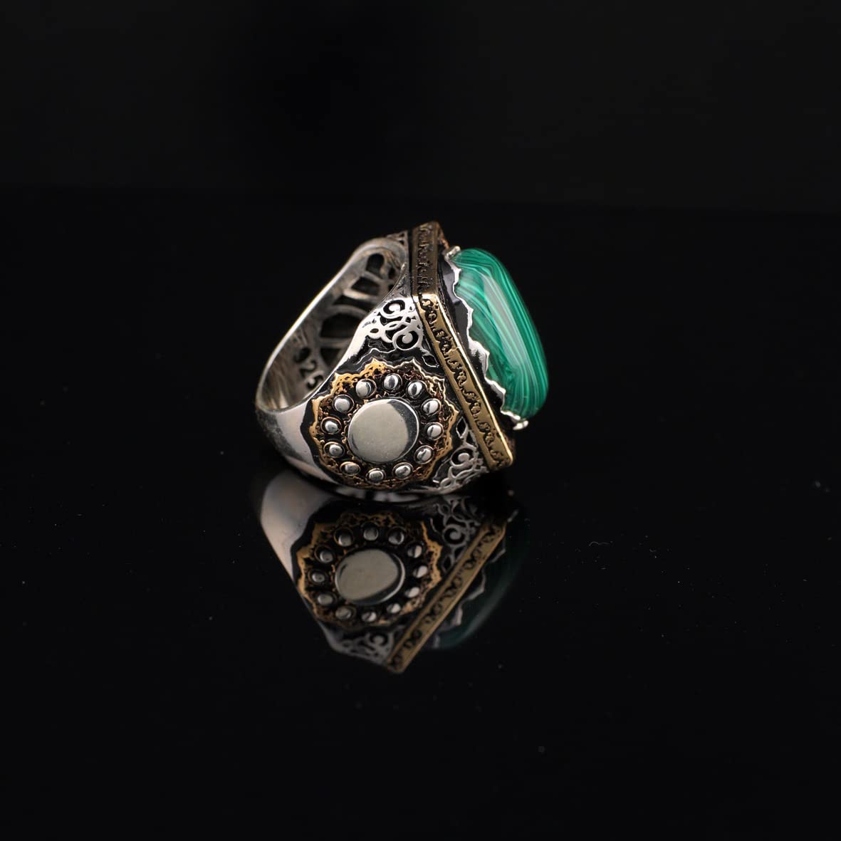 925 K Sterling Silver Malachite Ring Men
