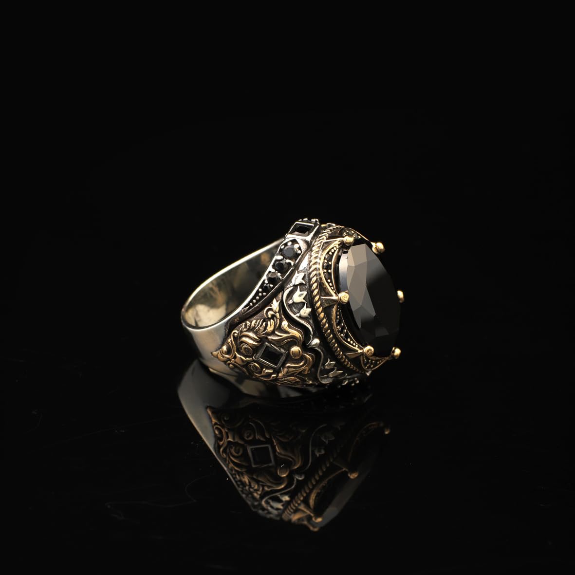 Large Statement Onyx Ring Ottoman Style – Handmade Vintage Gemstone Ring