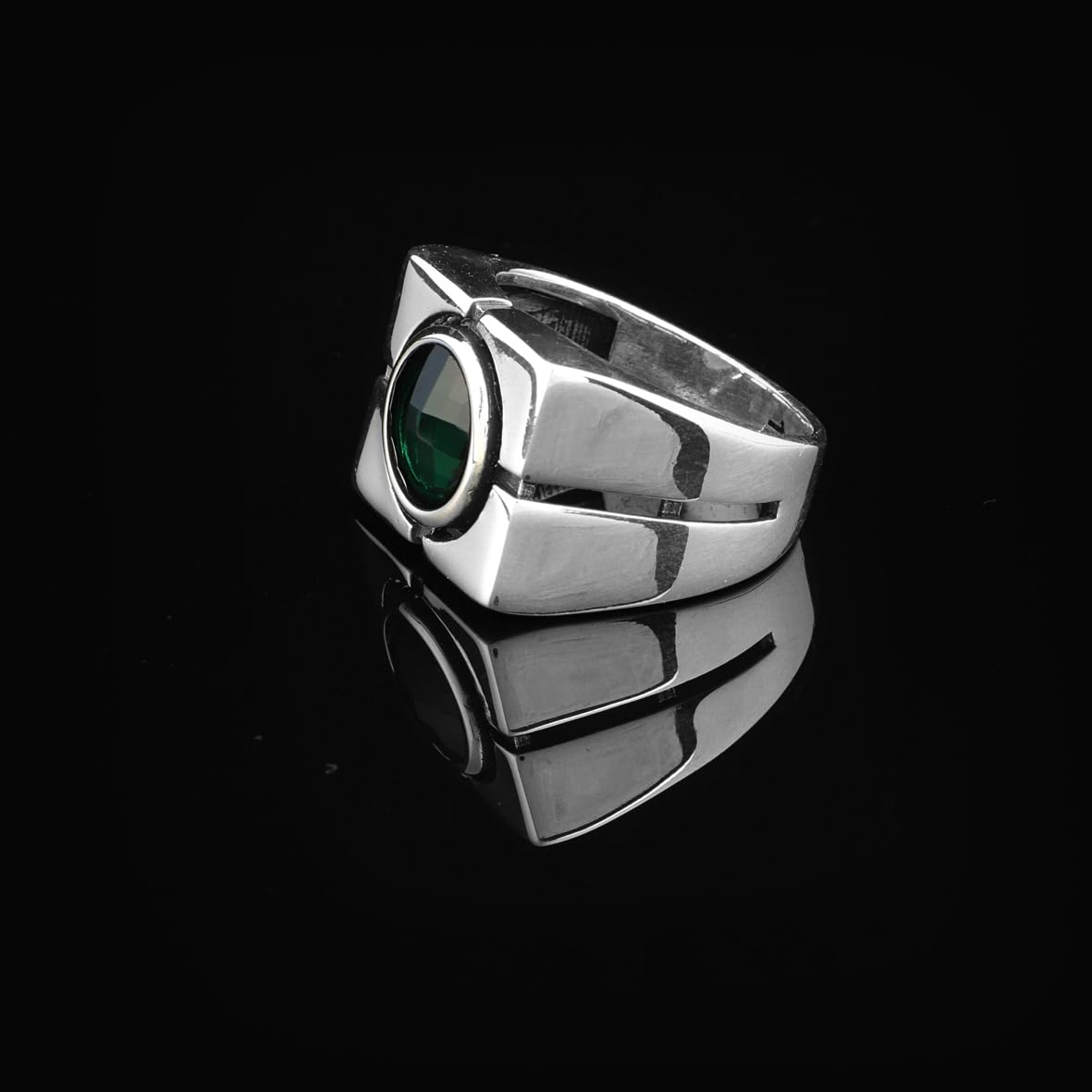 Handmade Emerald Gemstone Signet Ring - Sterling Silver Vintage Pinky Ring for Men